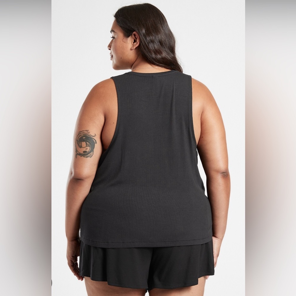 Athleta Well Rested Black Ribbed Sleep Short & Tank Pajama Set - Picture 3 of 7